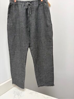 Zara Gray Elastic Waist Linen-Blend Pants